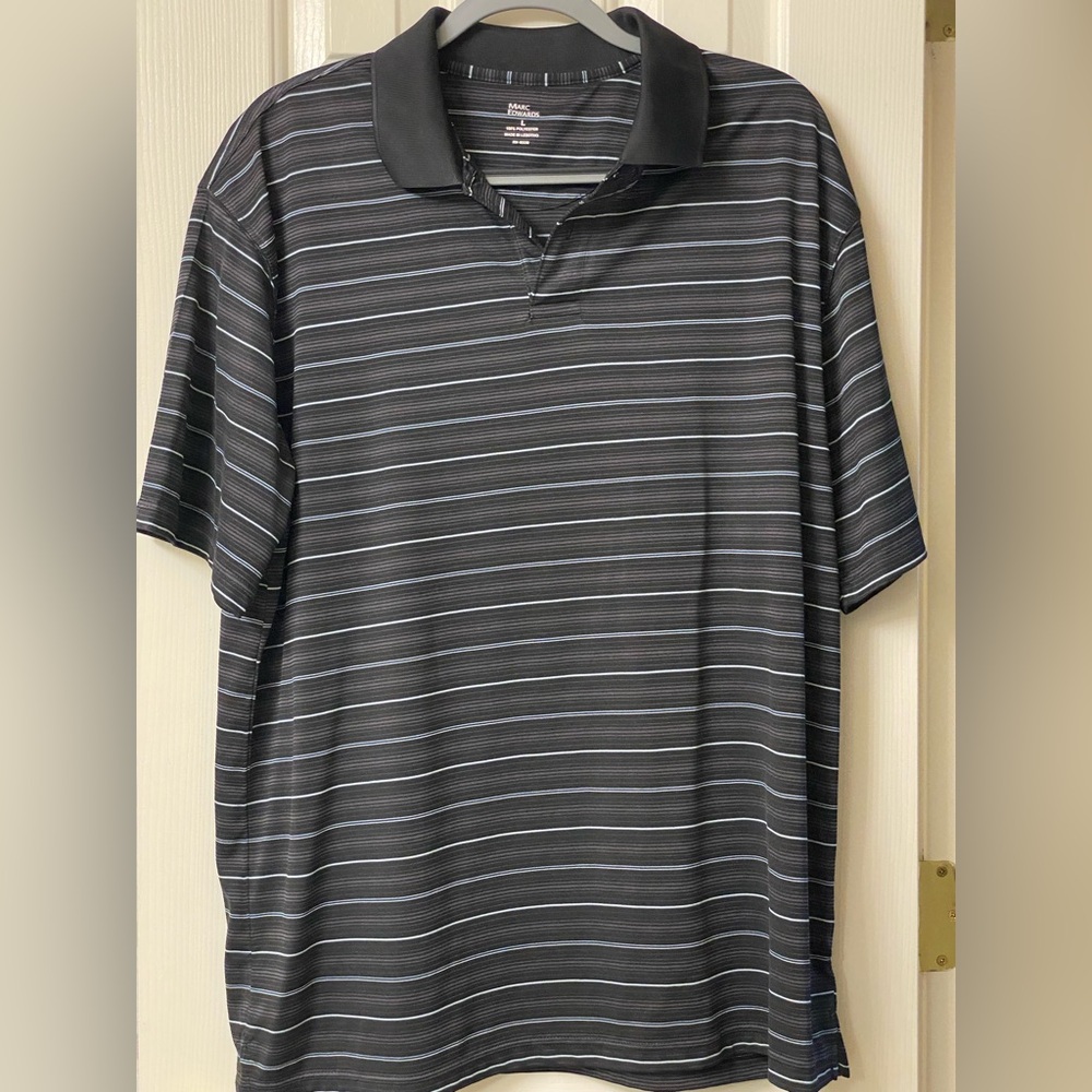 Marc Edwards Men's Black Striped Short Sleeve Polo Shirt Size Large